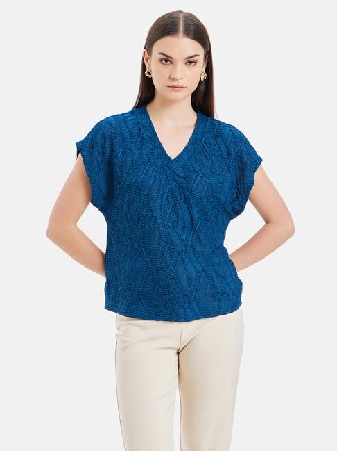 kazo navy textured top