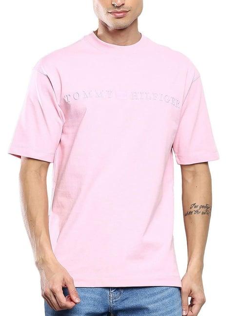 tommy hilfiger classic pink cotton regular fit embroidered t-shirt