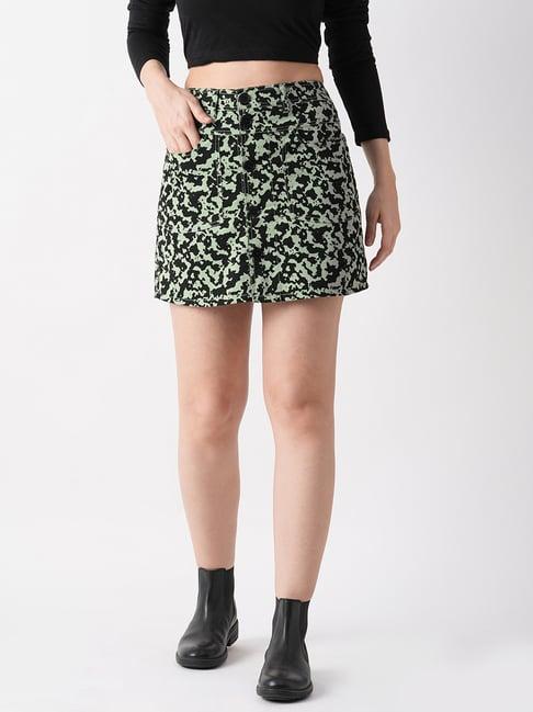 globus mint green & black cotton printed skort