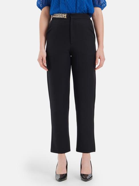 kazo black regular fit high rise trousers