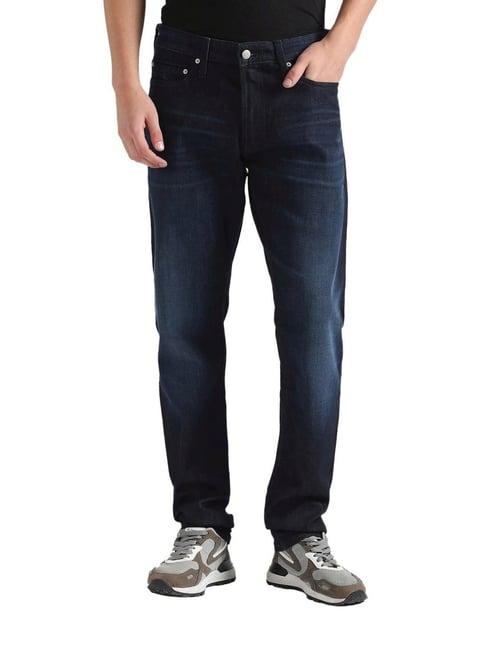 calvin klein dark blue cotton slim fit jeans