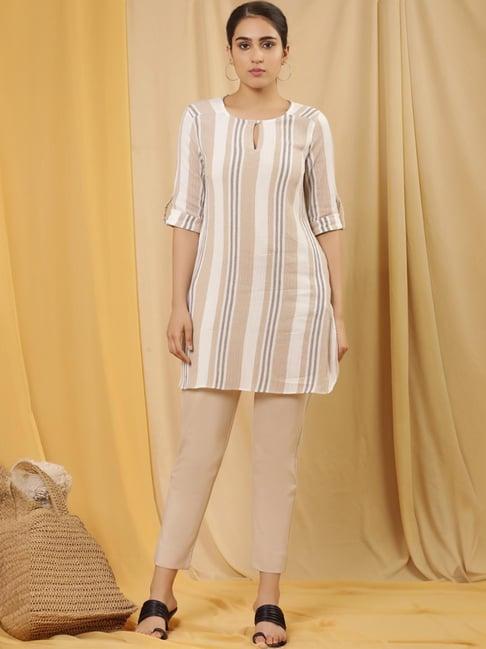 w cream printed straight kurti