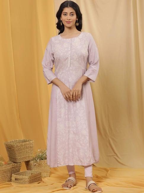 w lilac printed kurta pant set