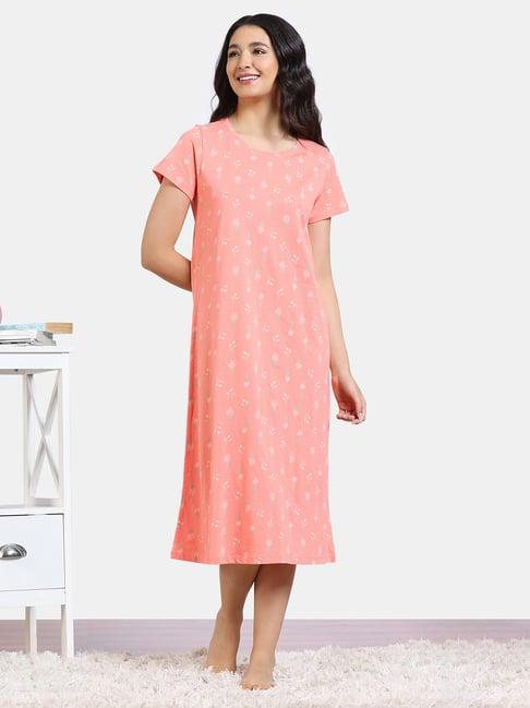 zivame pink printed night dress