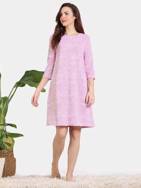 zivame pink printed night dress