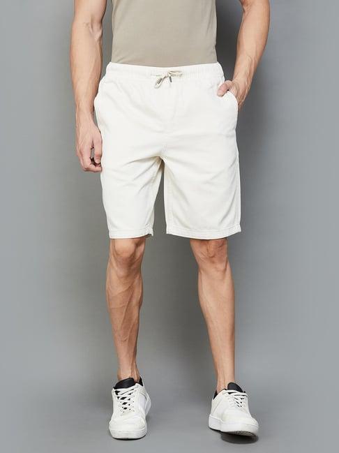 fame forever by lifestyle ecru regular fit denim shorts