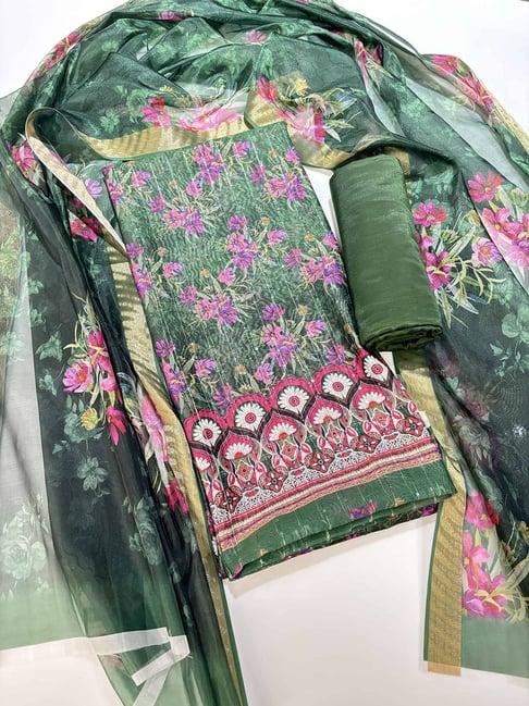 silk land green printed unstitiched dress material