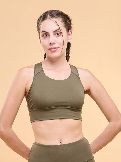 enamor olive green plain sports bra