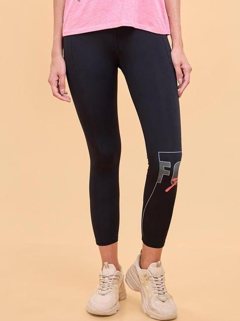 enamor jet black printed sports tights