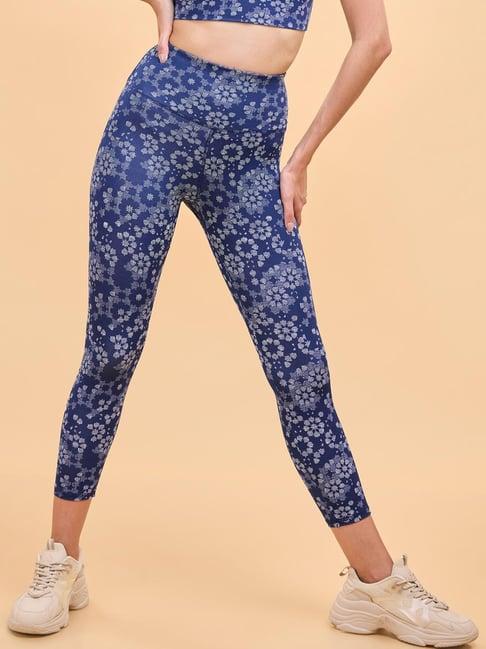 enamor blue floral print sports tights