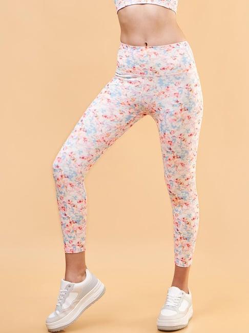 enamor sky blue floral print sports tights