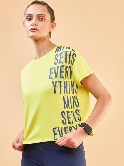 enamor lime yellow printed sports t-shirt