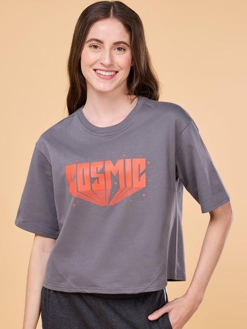 enamor grey cotton printed lounge t-shirt