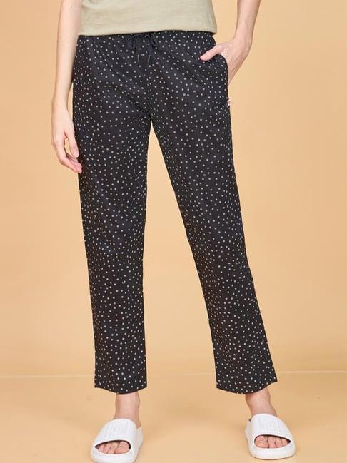 enamor jet black cotton printed lounge track pants