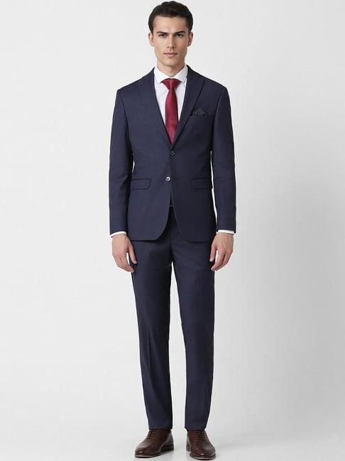 peter england navy skinny fit texture two piece suits