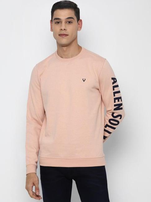 allen solly peach cotton skinny fit logo printed sweatshirts