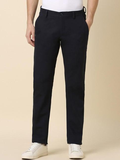 allen solly black cotton skinny fit texture trousers