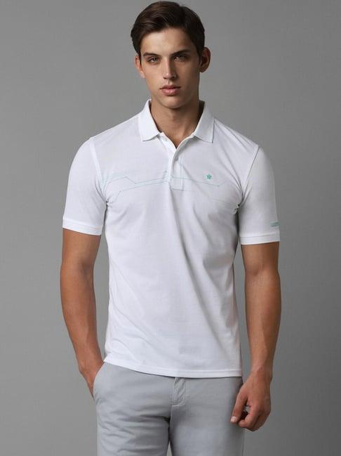 louis philippe white skinny fit printed polo t-shirts