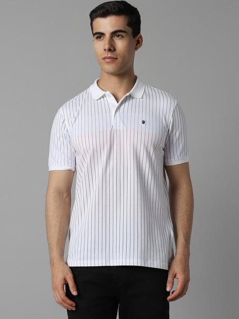 louis philippe white cotton skinny fit striped polo t-shirts