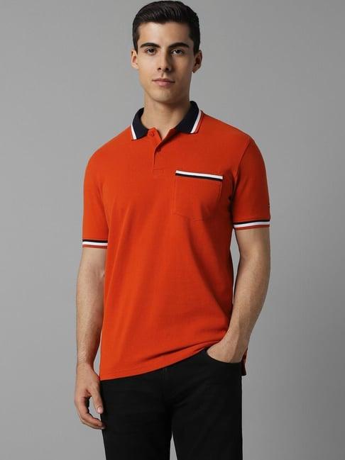 louis philippe orange cotton skinny fit polo t-shirts