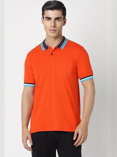 van heusen orange cotton skinny fit polo t-shirts