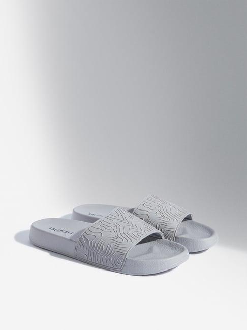 soleplay by westside grey wave-textured slides