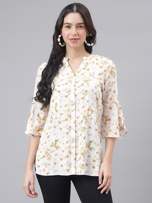 latin quarters white & yellow printed shirt