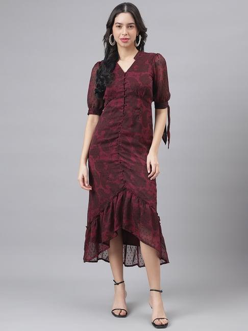 latin quarters maroon printed high-low dress