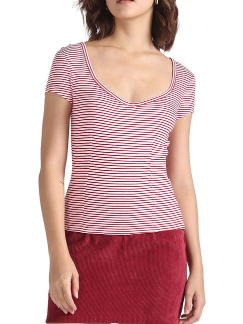 tommy hilfiger deep crimson & white stripes slim fit t-shirts