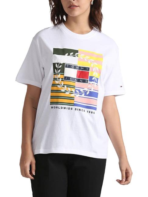 tommy hilfiger white printed relaxed fit t-shirts