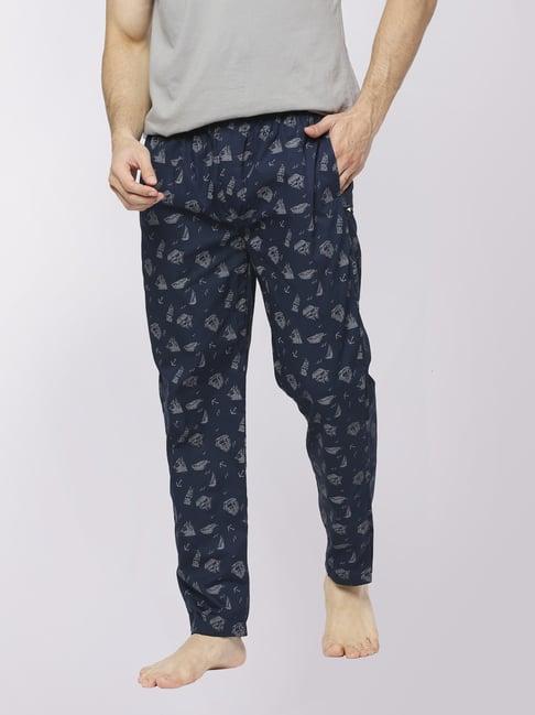 frenchie navy blue cotton skinny fit printed nightwear pyjamas