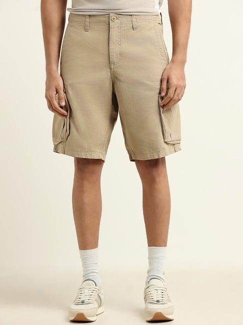 wes casuals by westside beige relaxed fit cargo shorts