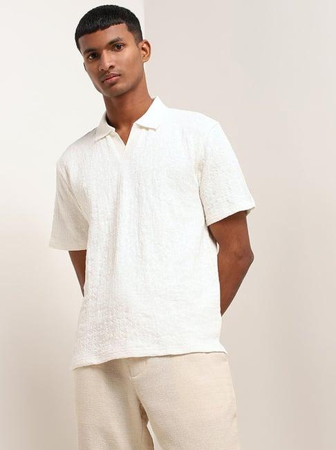 eta by westside off-white textured slim fit polo t-shirt