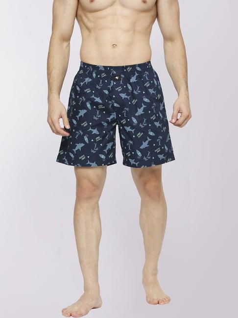 frenchie navy blue cotton relaxed fit printed boxers