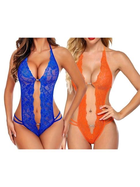 arousy blue & orange self pattern babydolls - pack of 2