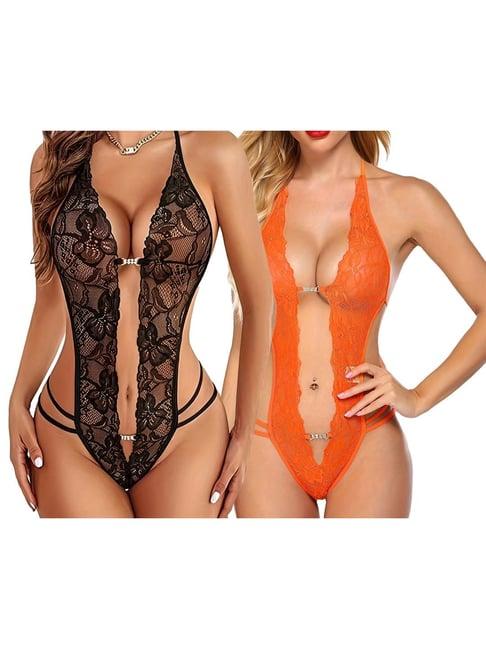 arousy black & orange self pattern babydolls - pack of 2