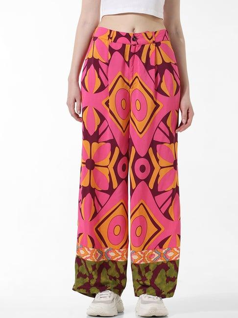 only pink printed regular fit high rise pants