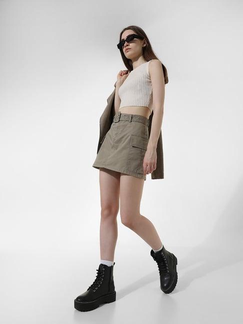 only sage green cotton mini skirt