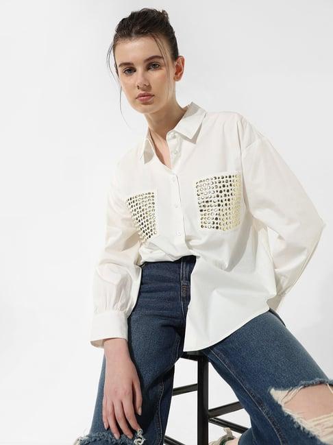 only white cotton embellished shirt