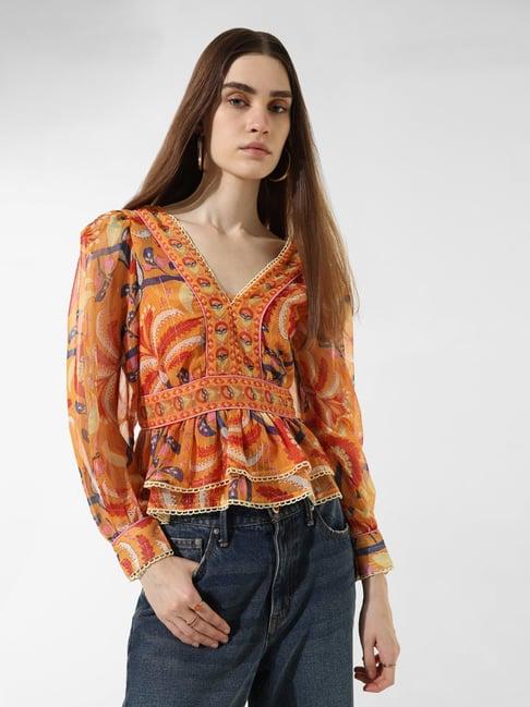 only orange floral print peplum top