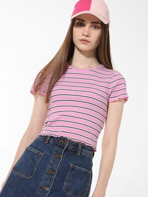 only pink & black striped crop top