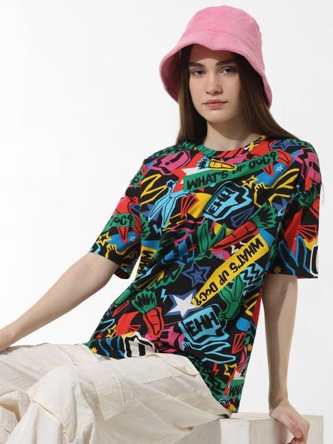 only multicolor cotton graphic print t-shirt