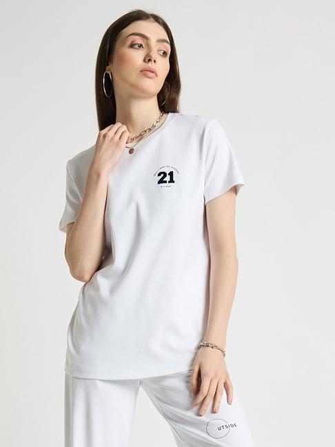 edrio white cotton graphic print t-shirt