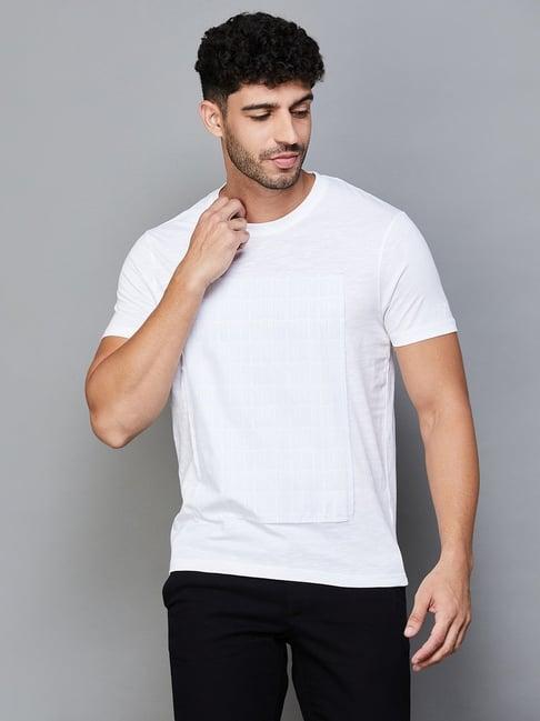 code by lifestyle white cotton regular fit printed t-shirt