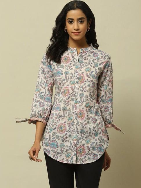 rangriti beige cotton printed tunic