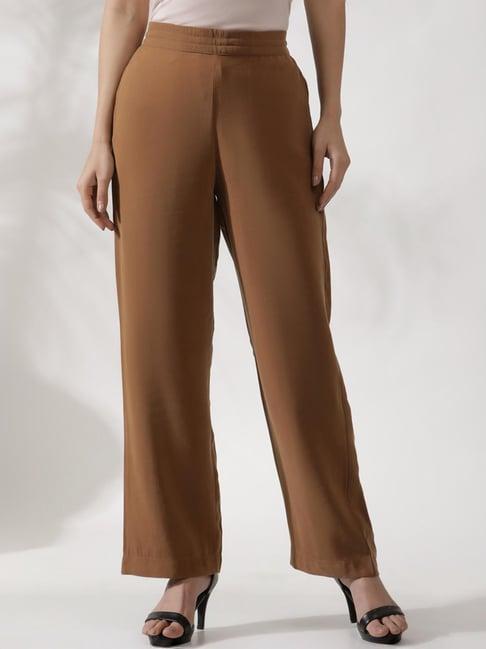 w brown mid rise flared pants