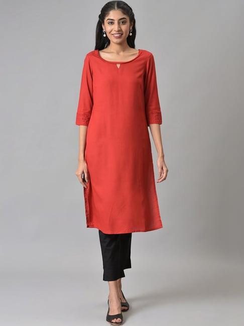 aurelia red straight kurta