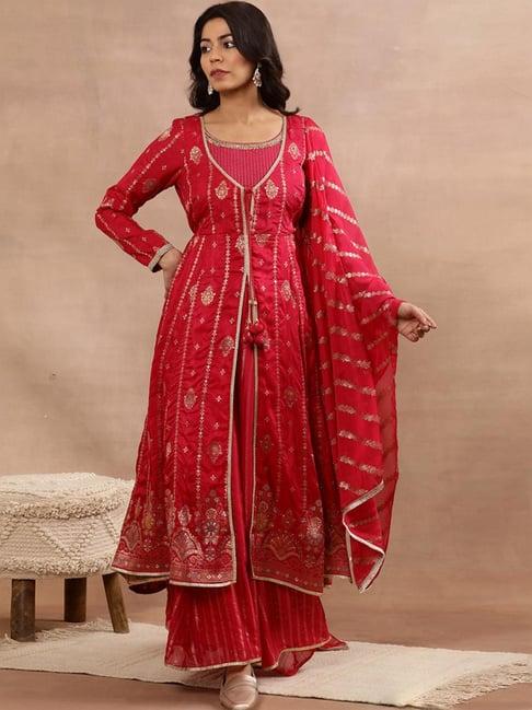 aurelia pink woven pattern kurta sharara set with dupatta