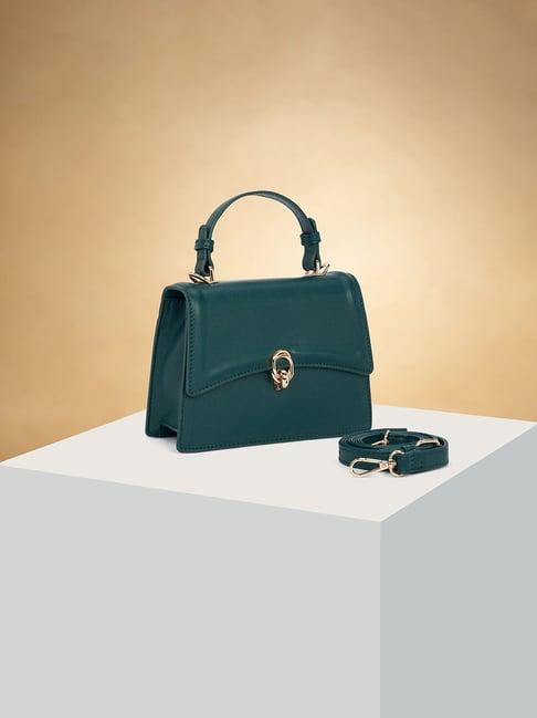 forever glam by pantaloons forest green solid satchel handbag