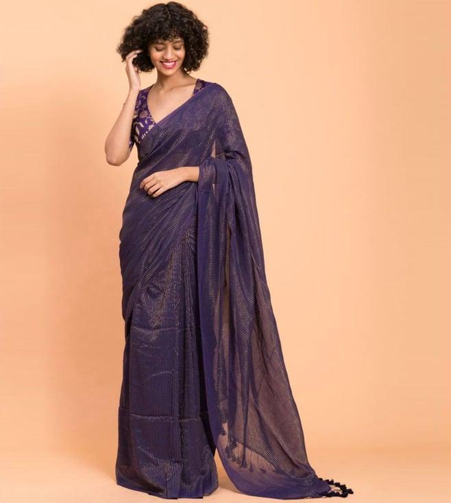 suta purple cotton woven saree without blouse